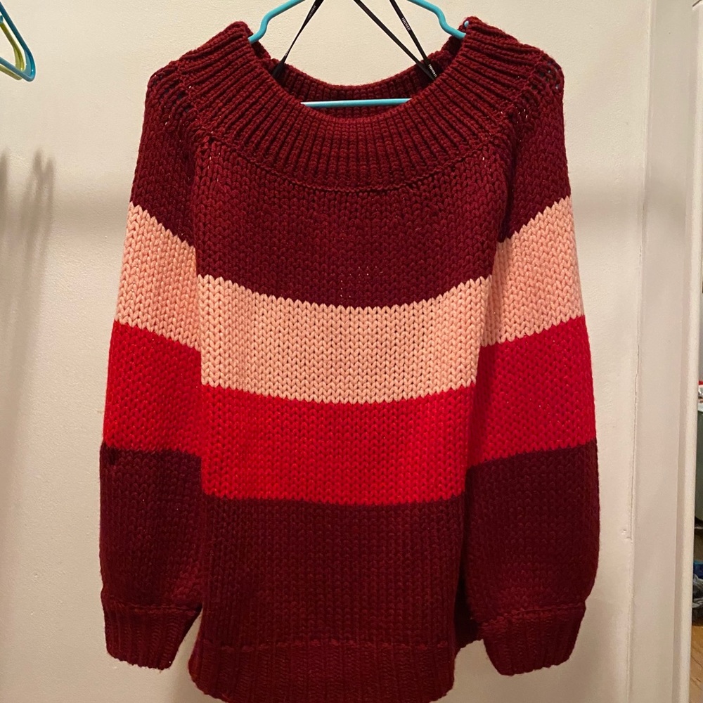 F21 Red & Pink off-the-shoulder sweater
